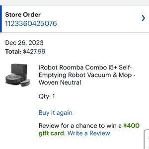 iRobot roomba. Barely used. It vacuums and mops. Still have original box.